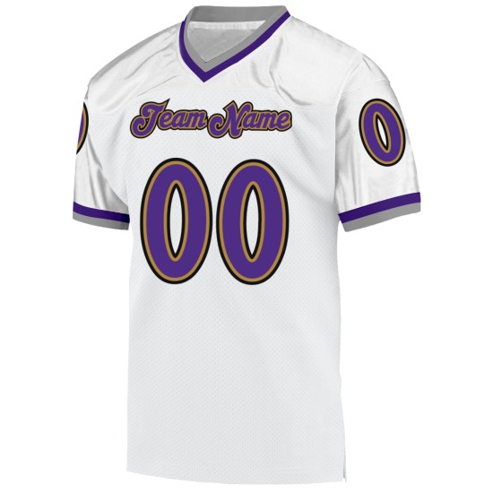 Custom White Purple-Old Gold Mesh Authentic Throwback Football Jersey Custom White Purple-Old Gold Mesh Authentic Throwback Football Jersey