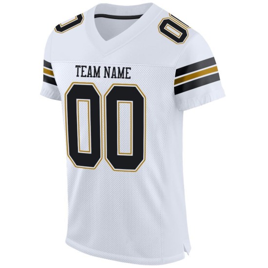 Custom White Black-Old Gold Mesh Authentic Football Jersey Custom White Black-Old Gold Mesh Authentic Football Jersey