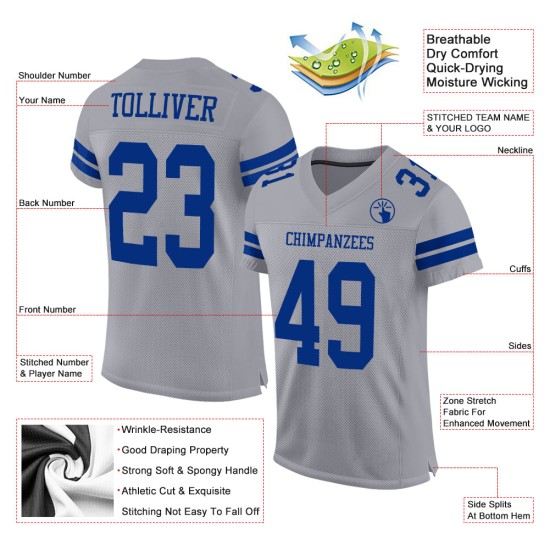 Custom Gray Royal Mesh Authentic Football Jersey Custom Gray Royal Mesh Authentic Football Jersey