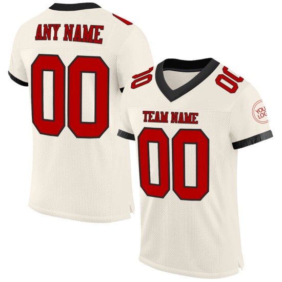 Custom Cream Red-Black Mesh Authentic Football Jersey Custom Cream Red-Black Mesh Authentic Football Jersey