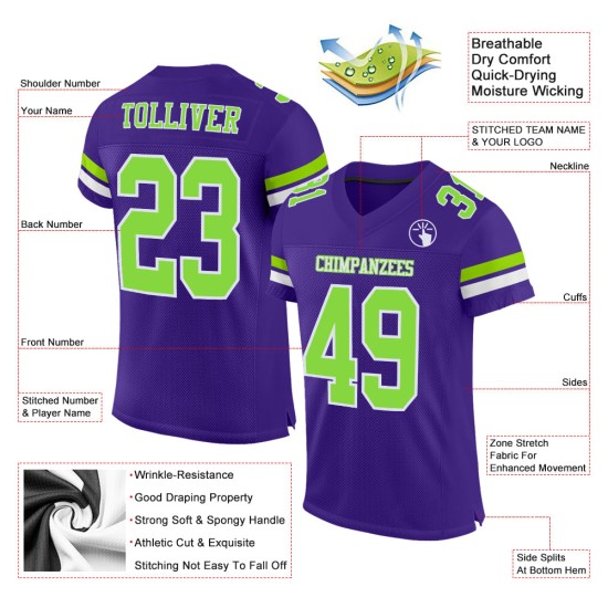 Custom Purple Neon Green-White Mesh Authentic Football Jersey Custom Purple Neon Green-White Mesh Authentic Football Jersey