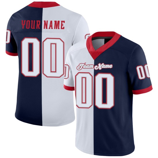 Custom Navy White-Scarlet Mesh Split Fashion Football Jersey Custom Navy White-Scarlet Mesh Split Fashion Football Jersey