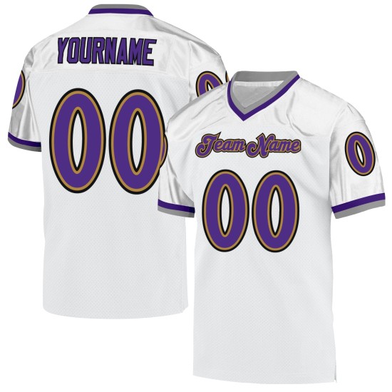 Custom White Purple-Old Gold Mesh Authentic Throwback Football Jersey Custom White Purple-Old Gold Mesh Authentic Throwback Football Jersey
