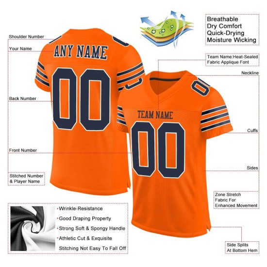 Custom Orange Navy-White Mesh Authentic Football Jersey Custom Orange Navy-White Mesh Authentic Football Jersey