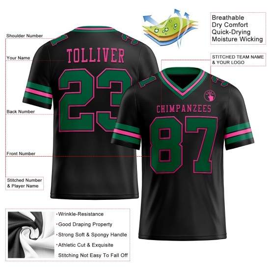 Custom Black Kelly Green-Pink Mesh Authentic Football Jersey Custom Black Kelly Green-Pink Mesh Authentic Football Jersey