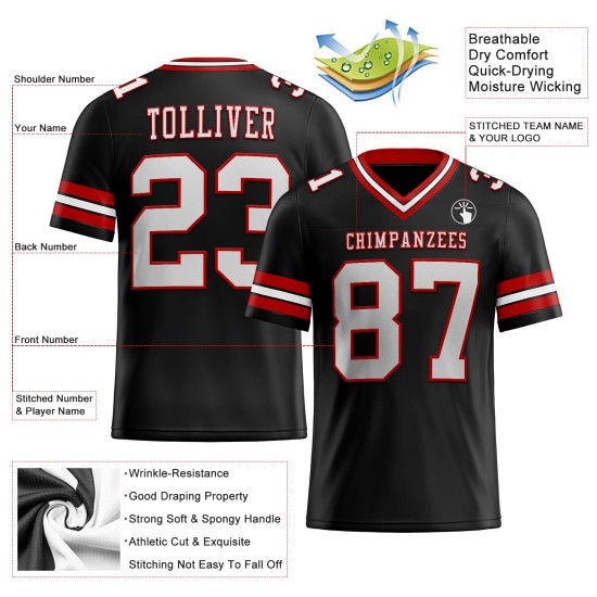 Custom Black White-Red Mesh Authentic Football Jersey Custom Black White-Red Mesh Authentic Football Jersey