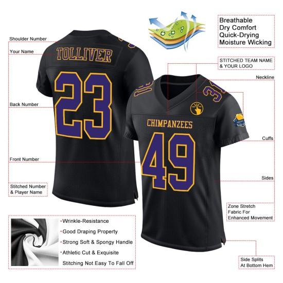 Custom Black Purple-Gold Mesh Authentic Football Jersey Custom Black Purple-Gold Mesh Authentic Football Jersey