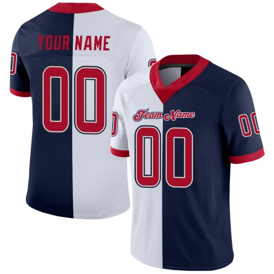 Custom Navy Red-White Mesh Split Fashion Football Jersey Custom Navy Red-White Mesh Split Fashion Football Jersey
