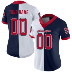 Custom Navy Red-White Mesh Split Fashion Football Jersey Custom Navy Red-White Mesh Split Fashion Football Jersey